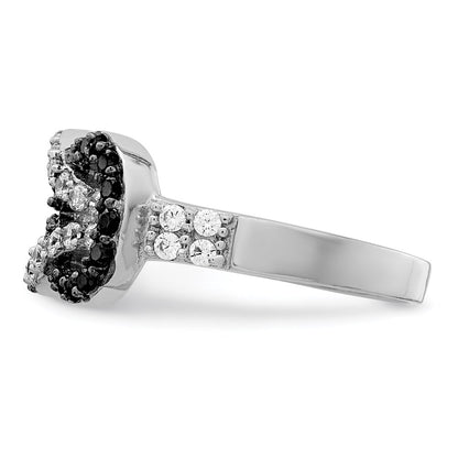 Sterling Silver Rhodium Black And Clear Cz Love Knot Ring