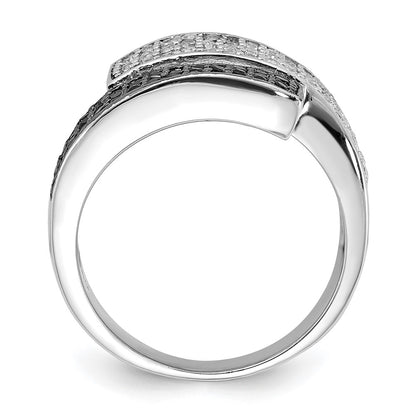 Sterling Silver Rhodium Black And Clear Cz Overlapping Ring