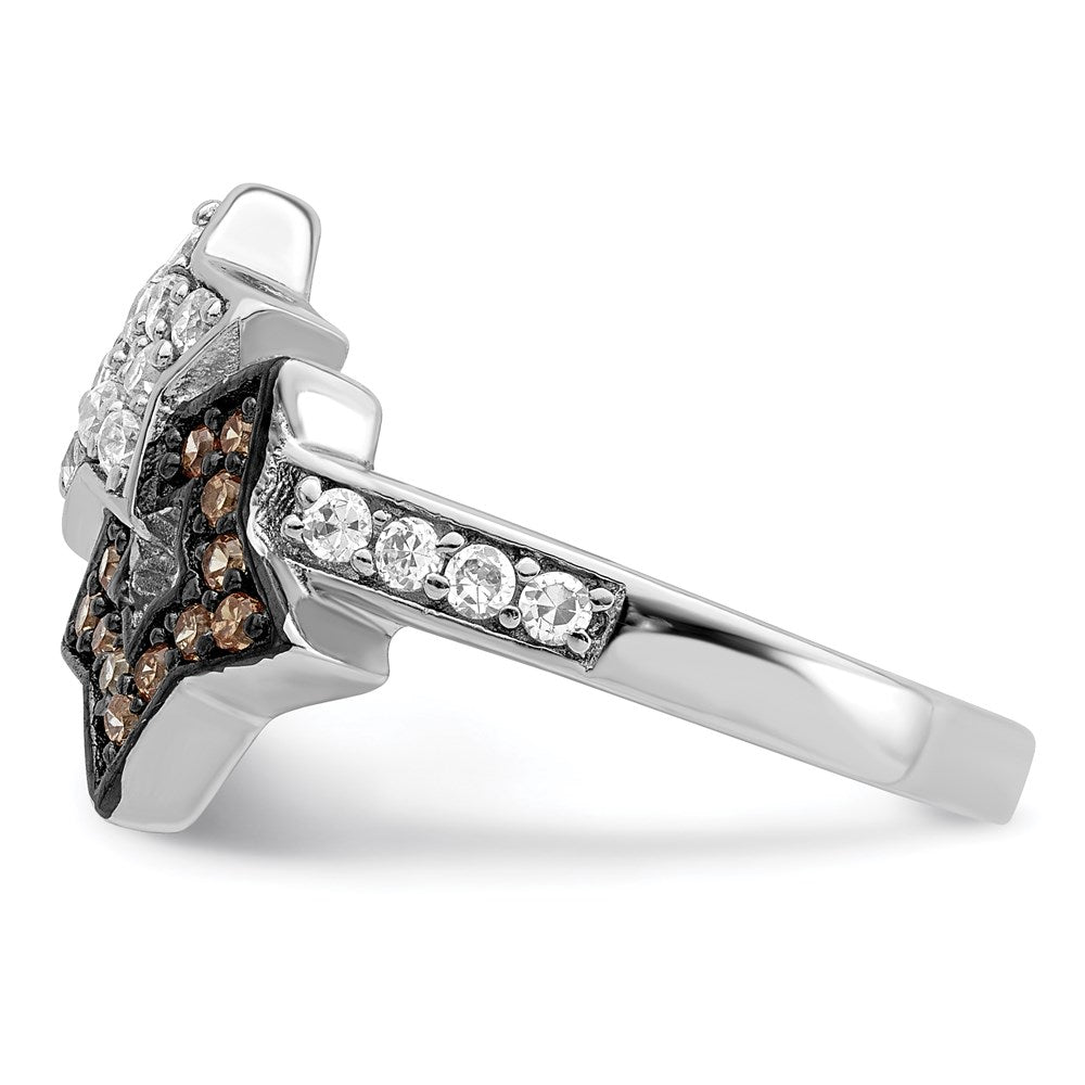 Sterling Silver Rhodium Clear & Champagne Cz Stars Ring