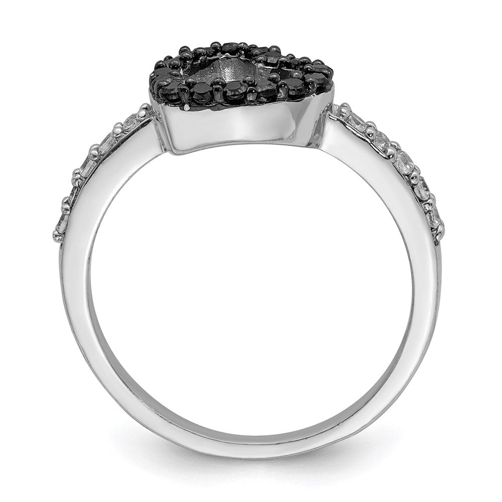 Sterling Silver Rhodium Black & White Cz Heart Ring