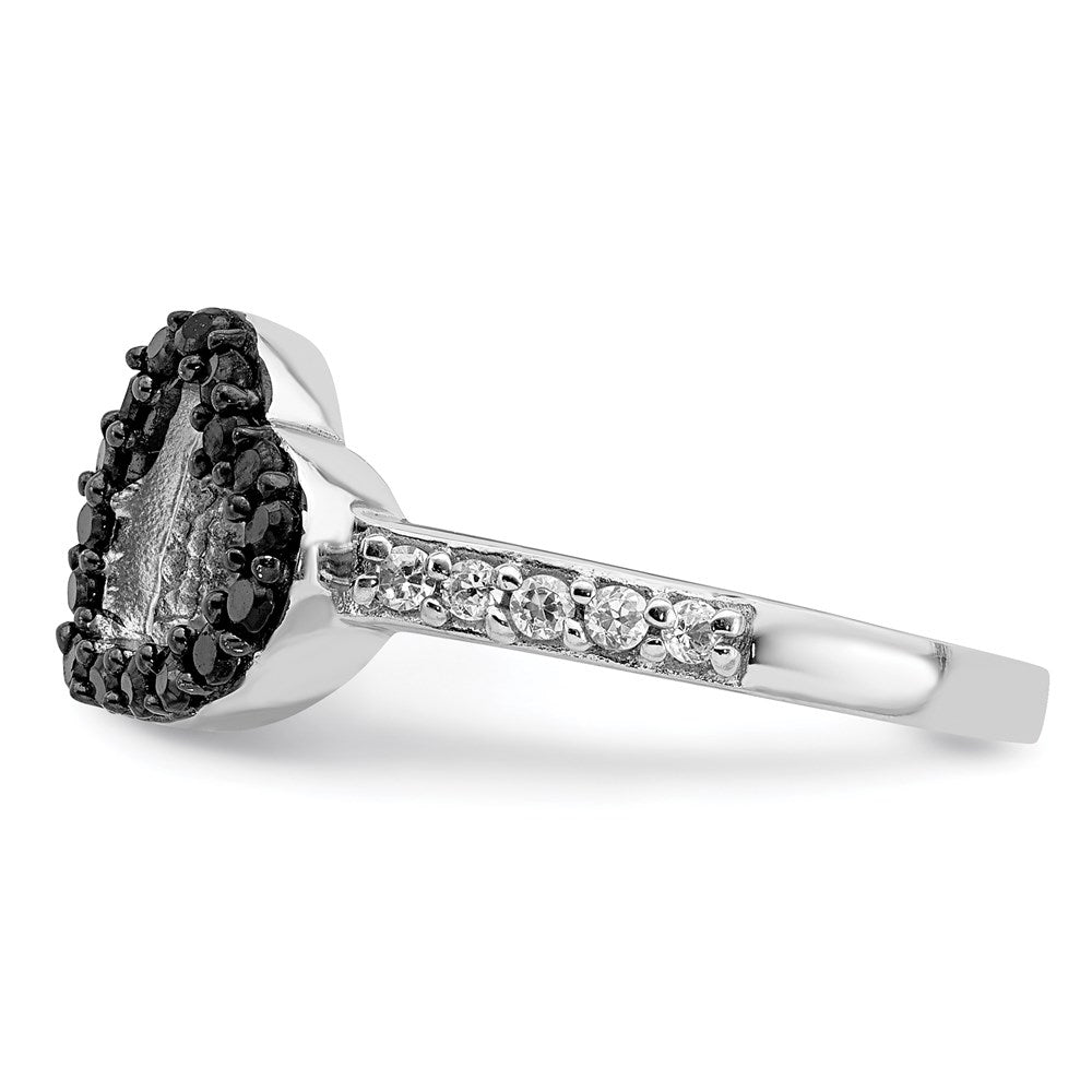 Sterling Silver Rhodium Black & White Cz Heart Ring