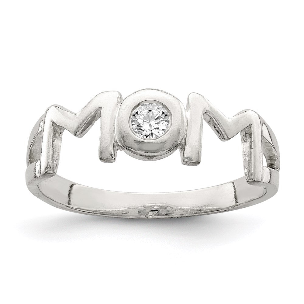 Sterling Silver & Cz Polished Mom Ring