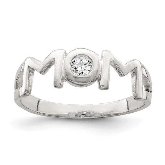 Sterling Silver & Cz Polished Mom Ring