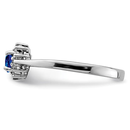 Sterling Silver Rhodium Plated Sapphire & Diamond Ring