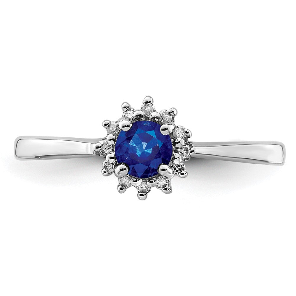 Sterling Silver Rhodium Plated Sapphire & Diamond Ring