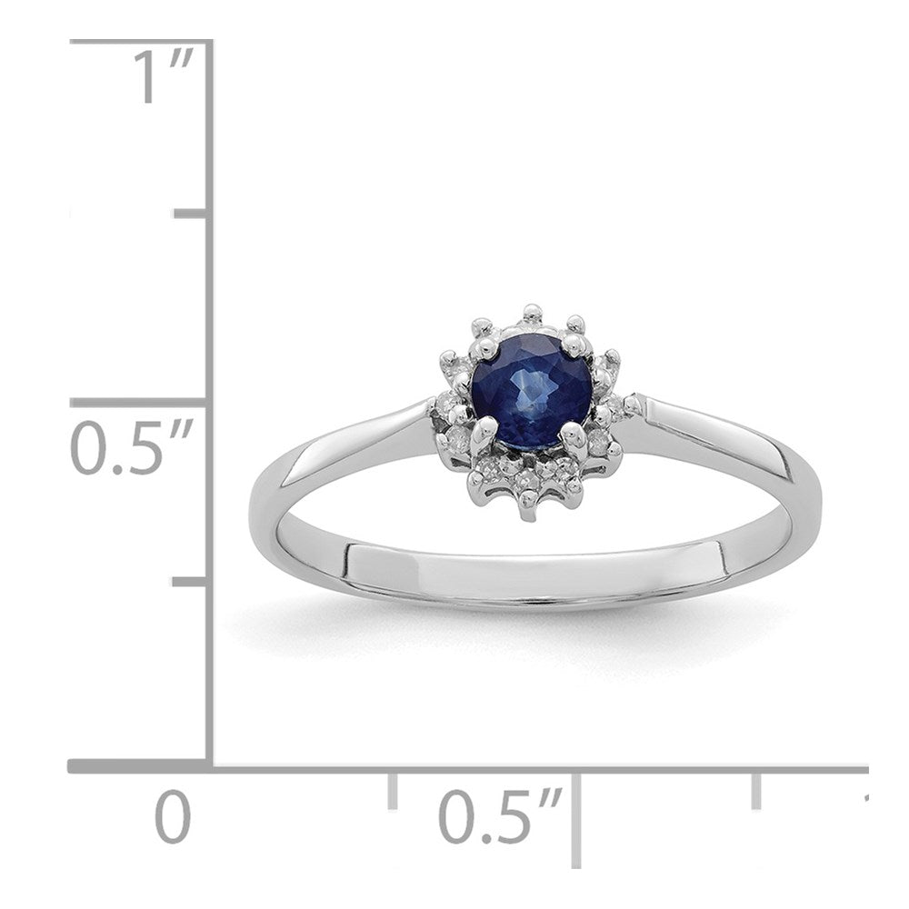 Sterling Silver Rhodium Plated Sapphire & Diamond Ring