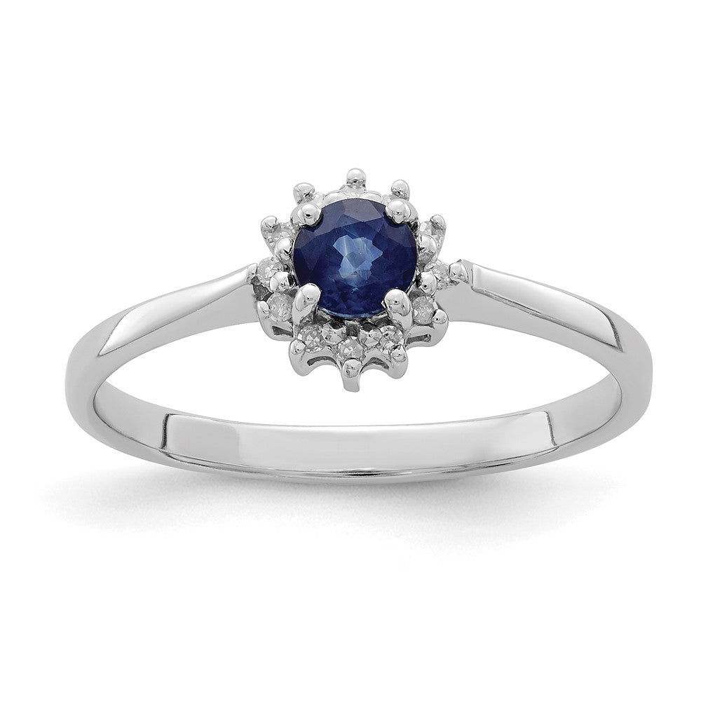 Sterling Silver Rhodium Plated Sapphire & Diamond Ring