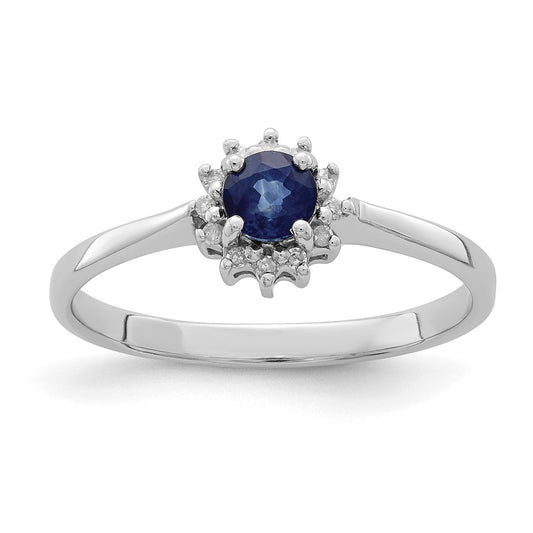 Sterling Silver Rhodium Plated Sapphire & Diamond Ring