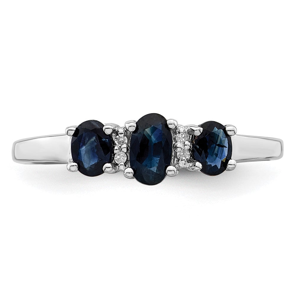 Sterling Silver Rhodium 3 Oval Sapphire & Diamond Ring