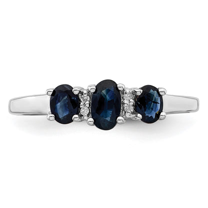 Sterling Silver Rhodium 3 Oval Sapphire & Diamond Ring