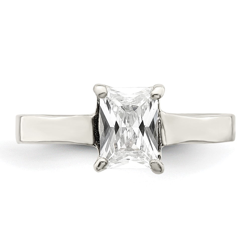 Sterling Silver Solitaire Emerald Cz Ring