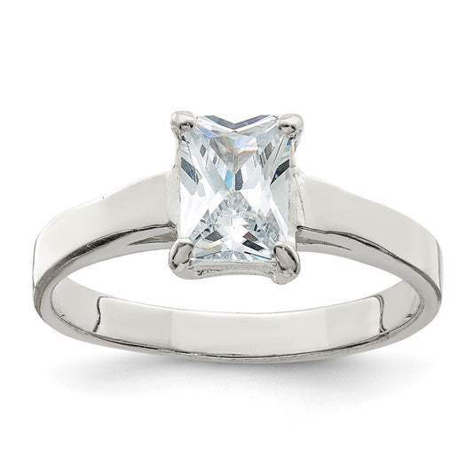 Sterling Silver Solitaire Emerald Cz Ring