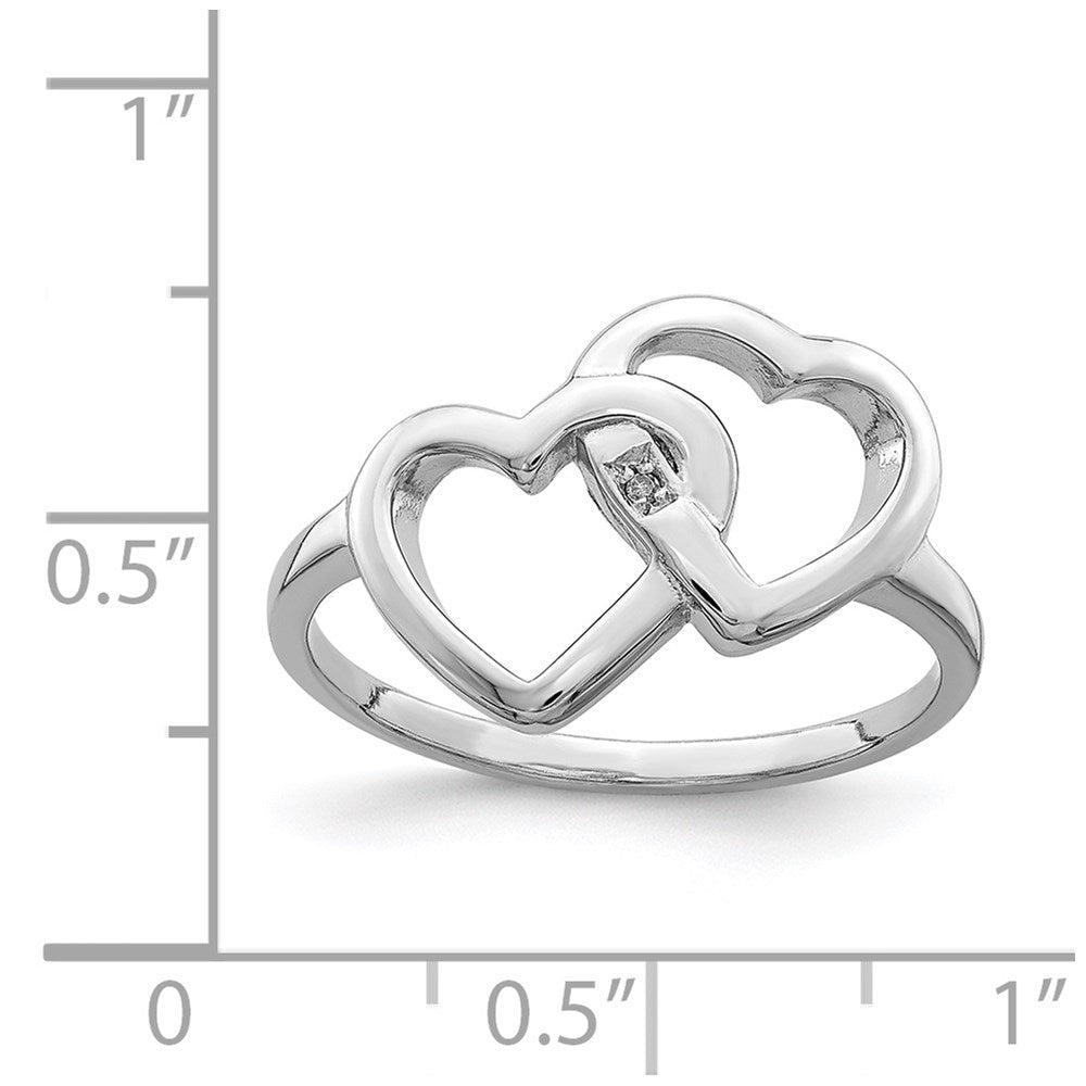 Sterling Silver Rhodium Plated Diamond Accent Intertwined Heart Ring