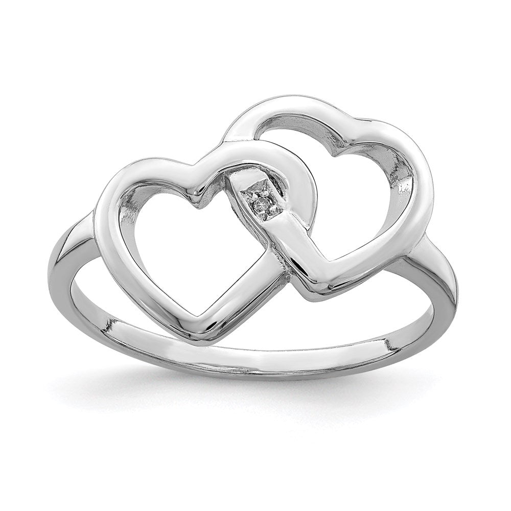 Sterling Silver Rhodium Plated Diamond Accent Intertwined Heart Ring