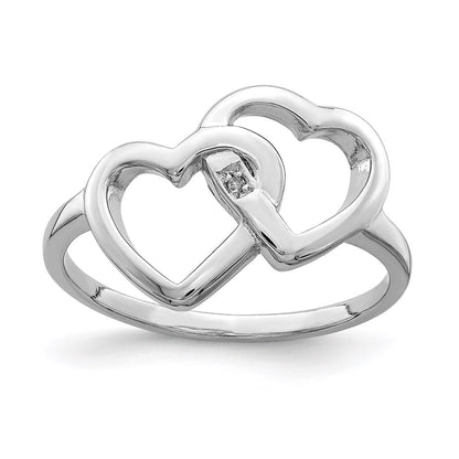 Sterling Silver Rhodium Plated Diamond Accent Intertwined Heart Ring