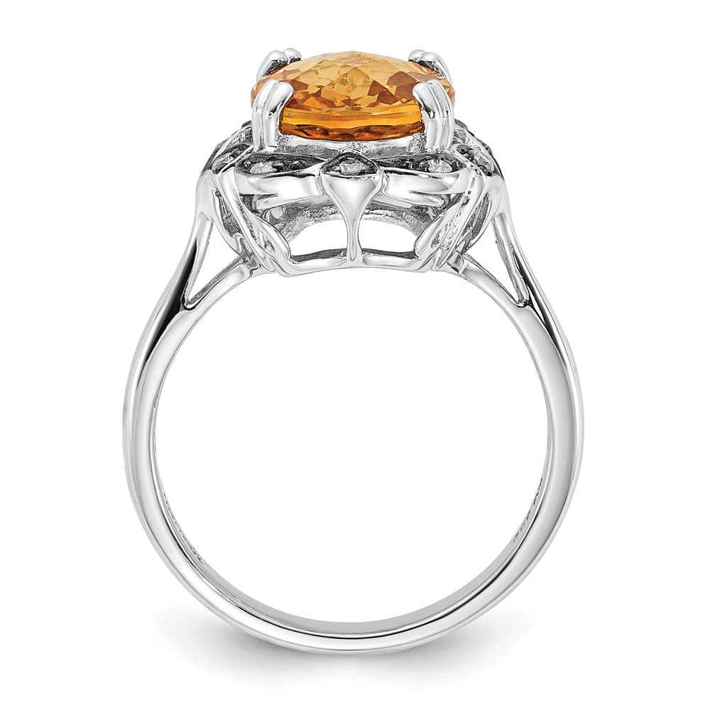 Sterling Silver Citrine & Diamond Oval Ring (Size 7 Only)