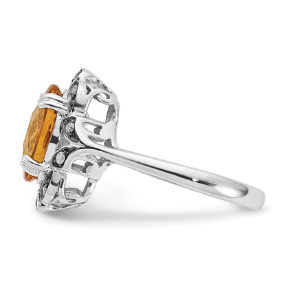 Sterling Silver Citrine & Diamond Oval Ring (Size 7 Only)