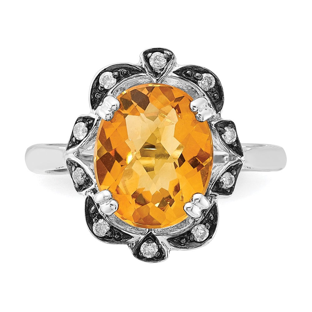 Sterling Silver Citrine & Diamond Oval Ring (Size 7 Only)
