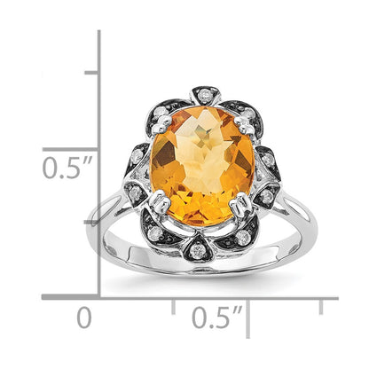 Sterling Silver Citrine & Diamond Oval Ring (Size 7 Only)