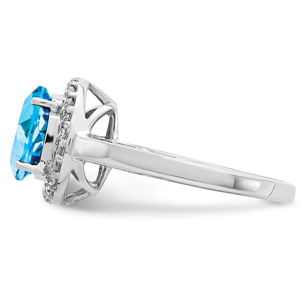 Sterling Silver Rhodium Oval Blue Topaz & Diamond Ring (Size 7 Only)