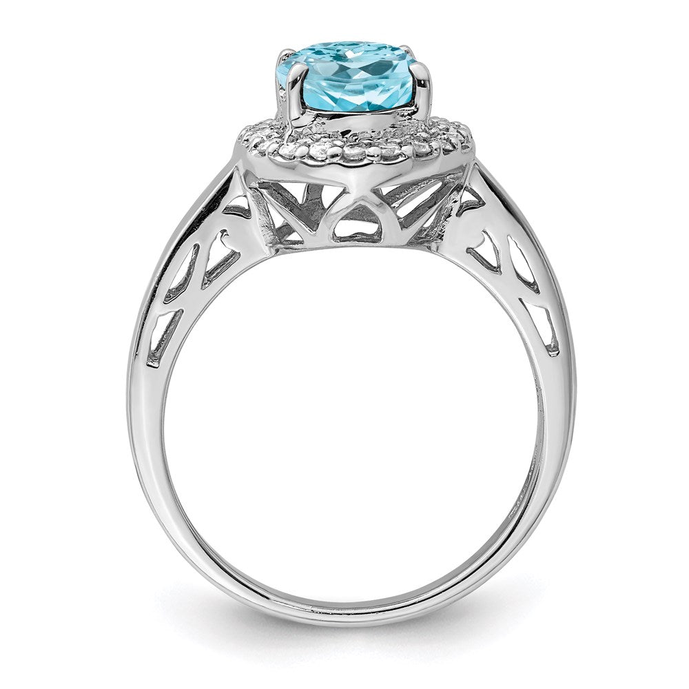 Sterling Silver Rhodium Sky Blue Topaz & Diamond Ring (Size 7 Only)