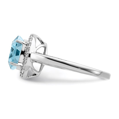 Sterling Silver Rhodium Sky Blue Topaz & Diamond Ring (Size 7 Only)