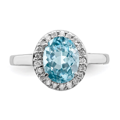 Sterling Silver Rhodium Sky Blue Topaz & Diamond Ring (Size 7 Only)