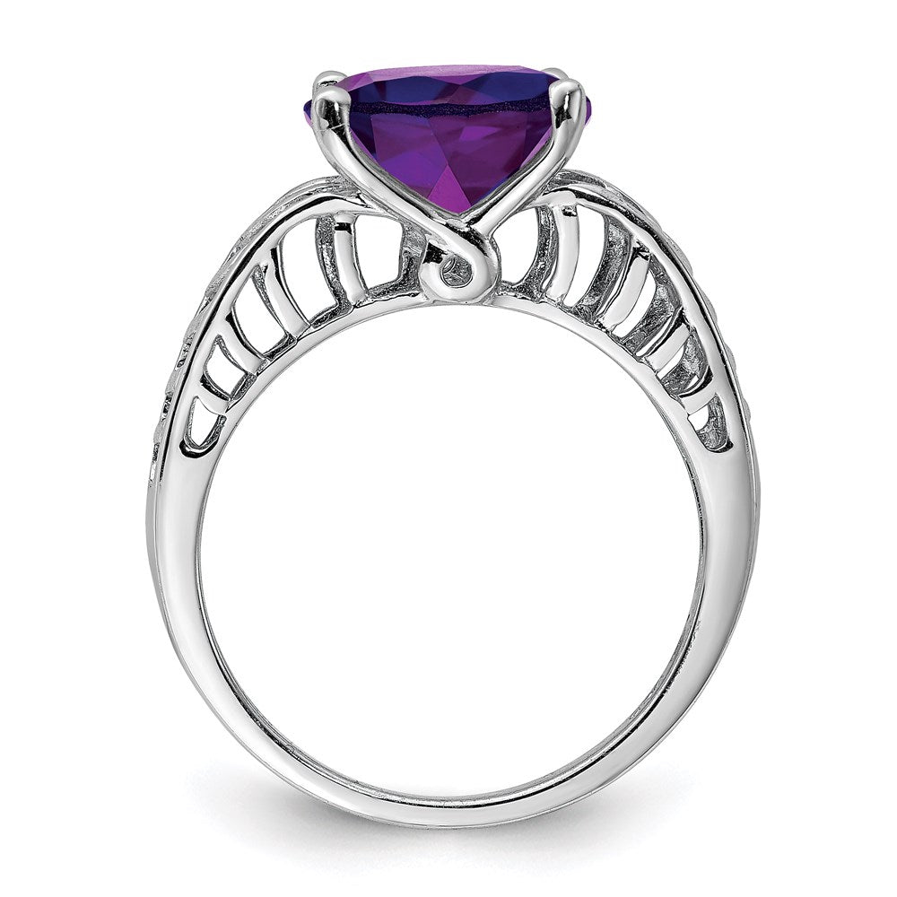 Sterling Silver Rhodium Plated Oval Amethyst Ring (Size 7 Only)