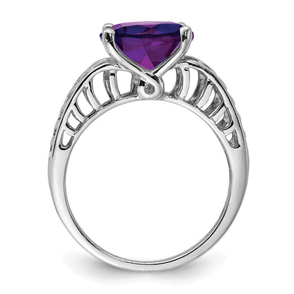 Sterling Silver Rhodium Plated Oval Amethyst Ring (Size 7 Only)