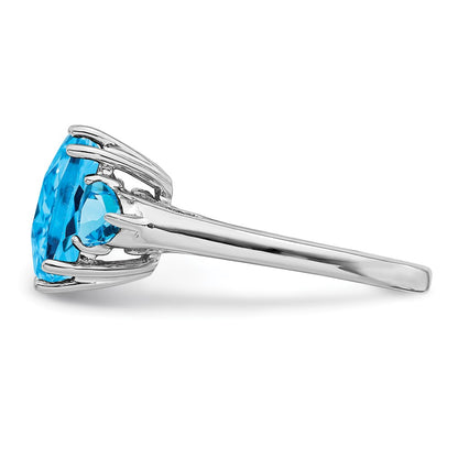 Sterling Silver Rhodium Checker Cut Blue Topaz Ring