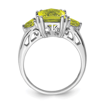 Sterling Silver Rhodium Checker Cut Lemon Quartz Ring