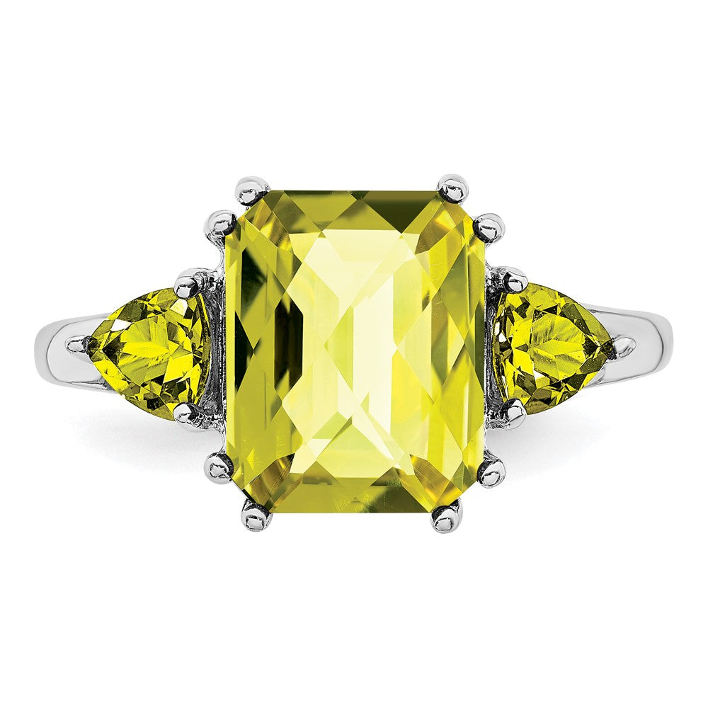 Sterling Silver Rhodium Checker Cut Lemon Quartz Ring