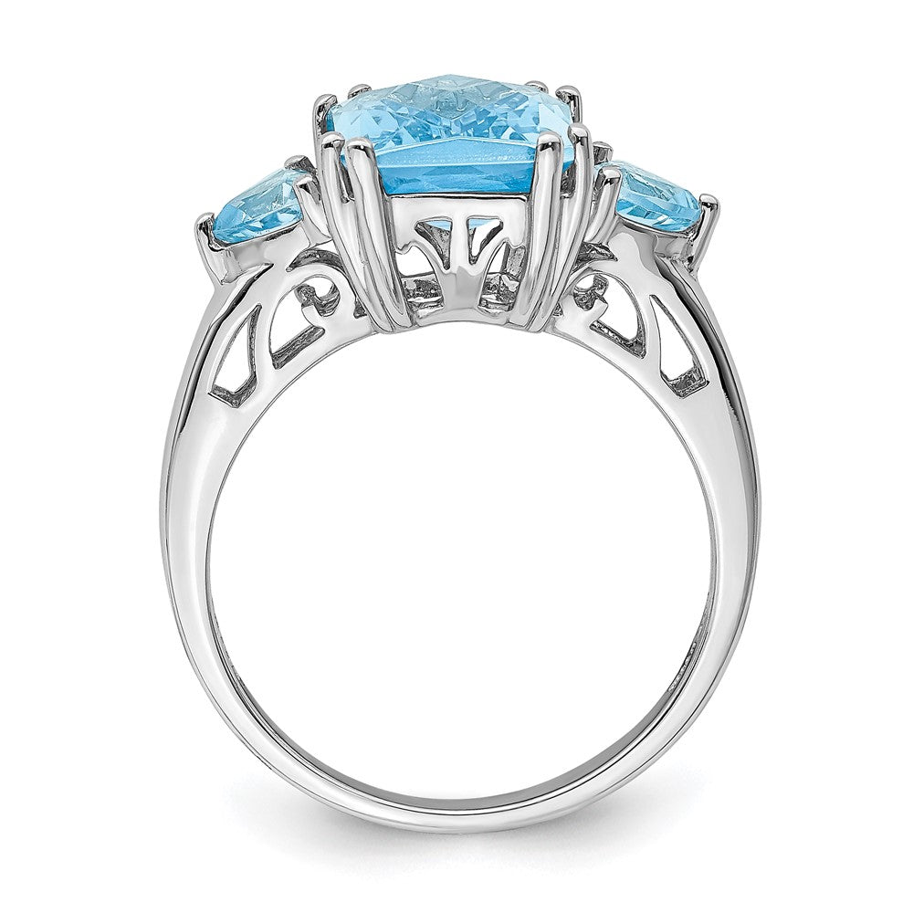 Sterling Silver Rhodium Checker Cut Sky Blue & Topaz Ring