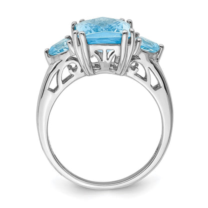 Sterling Silver Rhodium Checker Cut Sky Blue & Topaz Ring