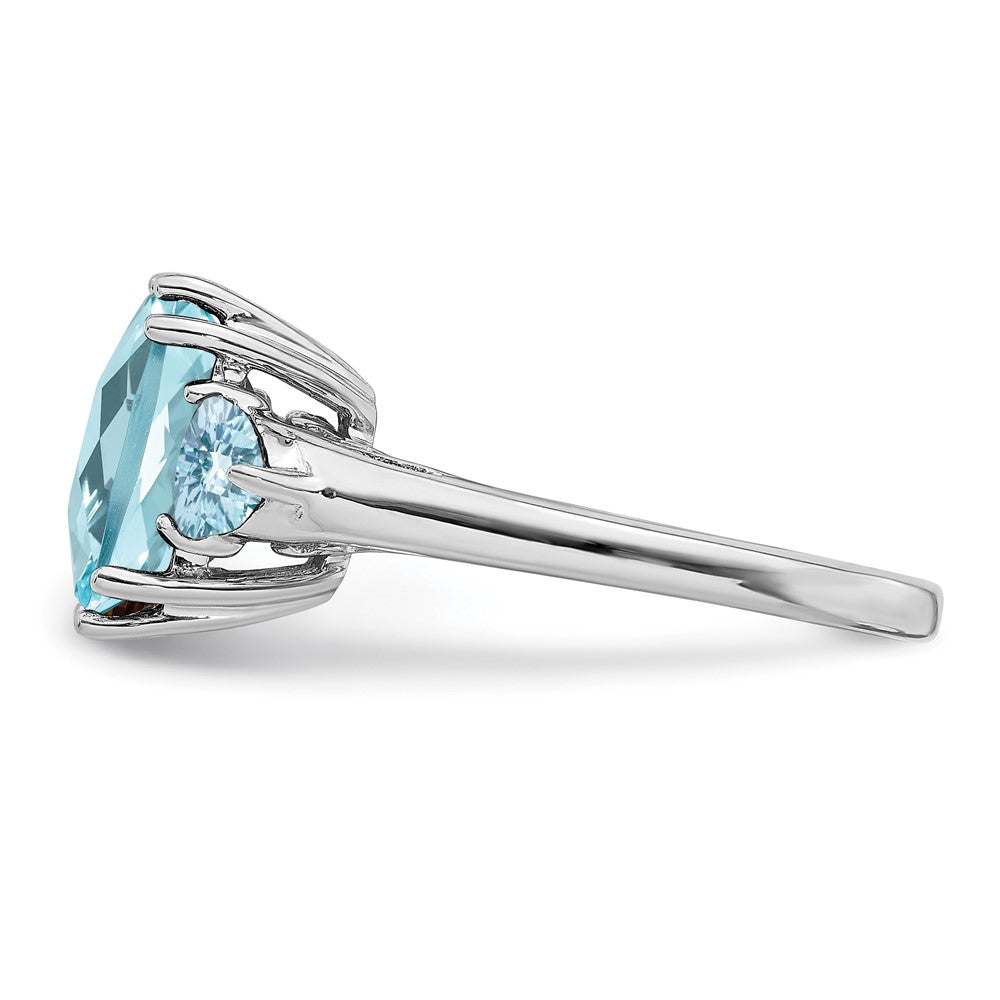 Sterling Silver Rhodium Checker Cut Sky Blue & Topaz Ring