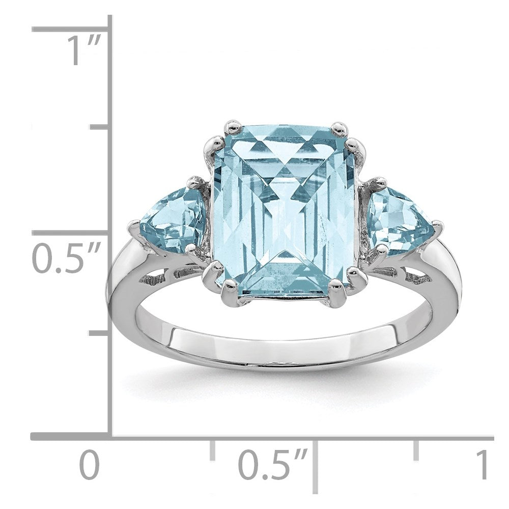 Sterling Silver Rhodium Checker Cut Sky Blue & Topaz Ring