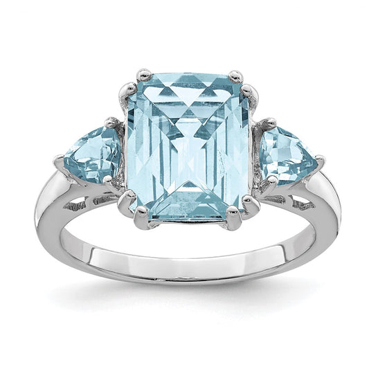 Sterling Silver Rhodium Checker Cut Sky Blue & Topaz Ring