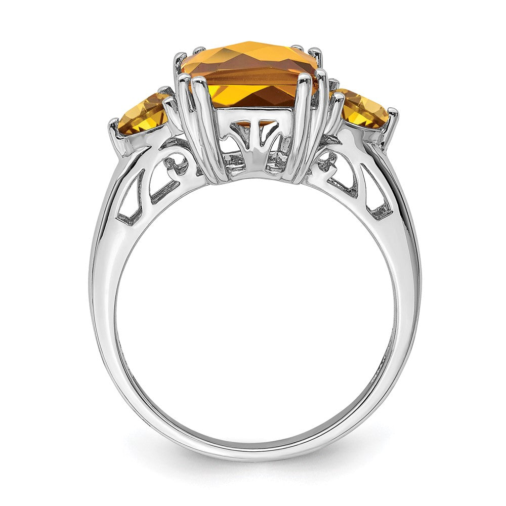 Sterling Silver Rhodium Checker Cut Whiskey Quartz Ring