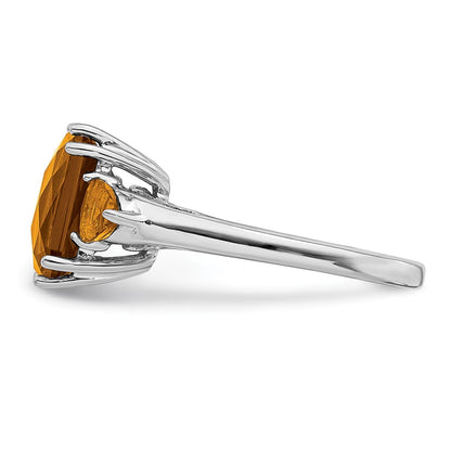 Sterling Silver Rhodium Checker Cut Whiskey Quartz Ring