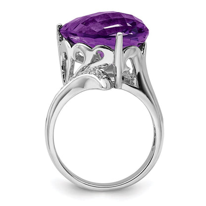 Sterling Silver Rhodium Plated Amethyst & Diamond Ring (Size 7 Only)