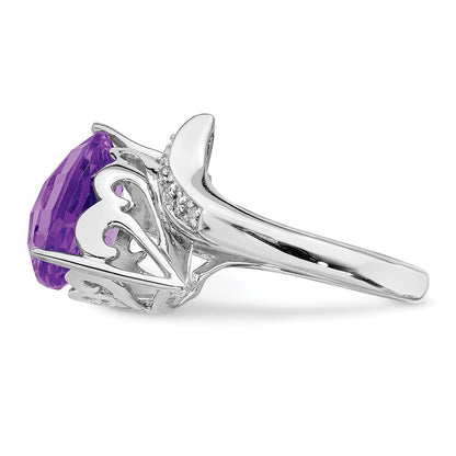 Sterling Silver Rhodium Plated Amethyst & Diamond Ring (Size 7 Only)