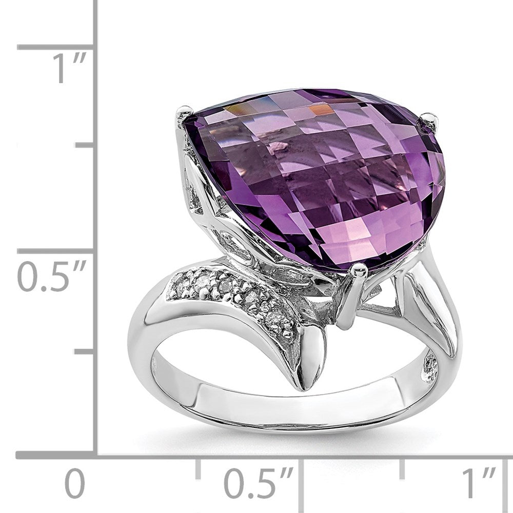Sterling Silver Rhodium Plated Amethyst & Diamond Ring (Size 7 Only)