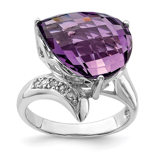 Sterling Silver Rhodium Plated Amethyst & Diamond Ring (Size 7 Only)