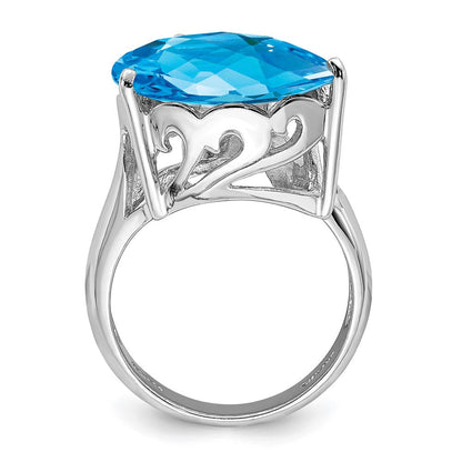 Sterling Silver Rhodium Blue Topaz & Natural Diamond Gemstone Birthstone Ring Fine Jewelry Gift for Her