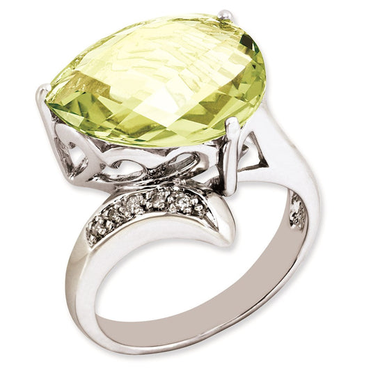 Sterling Silver 14K White Gold Plated Lemon Quartz & Diamond Gemstone Birthstone Ring Fine Jewelry Gift for Her