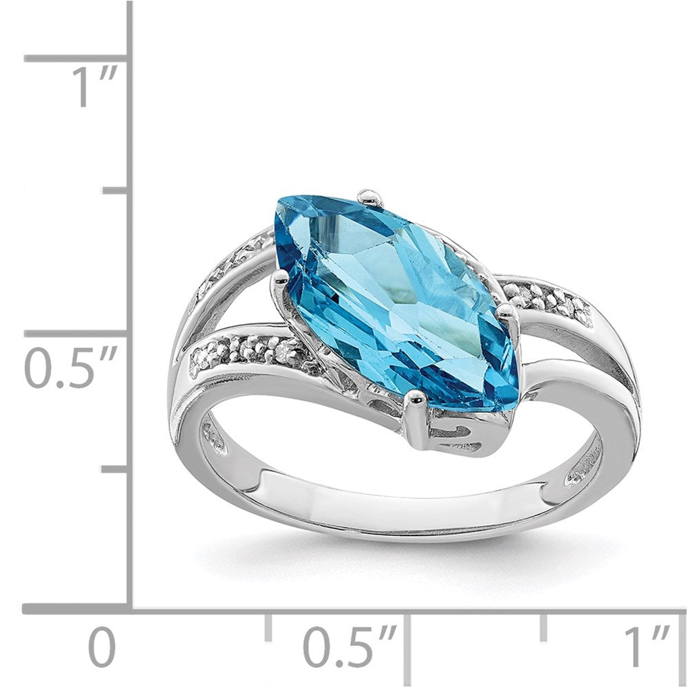 Sterling Silver Rhodium Blue Topaz & Natural Diamond Gemstone Birthstone Ring Fine Jewelry Gift for Her