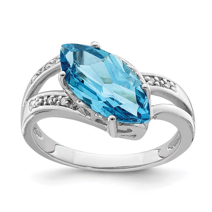 Sterling Silver Rhodium Blue Topaz & Diamond Ring (Size 7 Only)