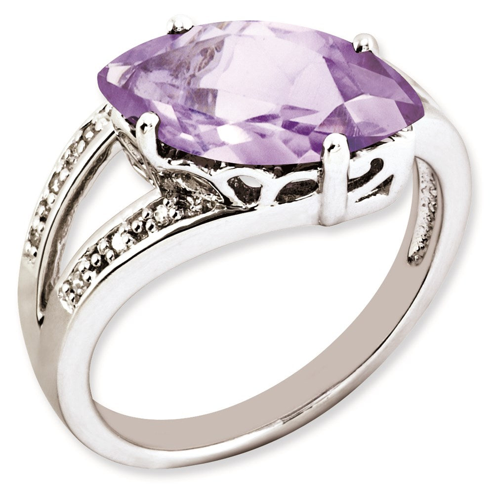 Sterling Silver 14K White Gold Plated Pink Quartz & Diamond Gemstone Birthstone Ring Fine Jewelry Gift for Her