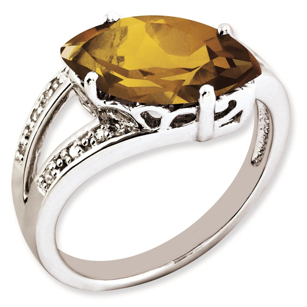 Sterling Silver 14K White Gold Plated Whiskey Quartz & Diamond Gemstone Birthstone Ring Fine Jewelry Gift for Her