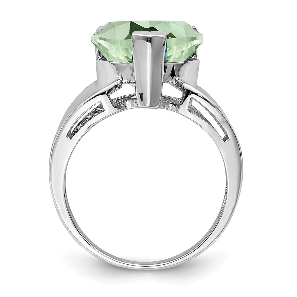 Sterling Silver Rhodium Green Quartz Gemstone Birthstone Ring Fine Jewelry Gift for Her